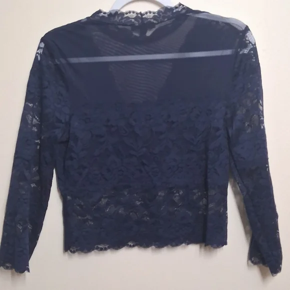 Guess Y2K Lace Sheer Top Blue Large Crop Fairy Feminine Delicate - Picture 7 of 11